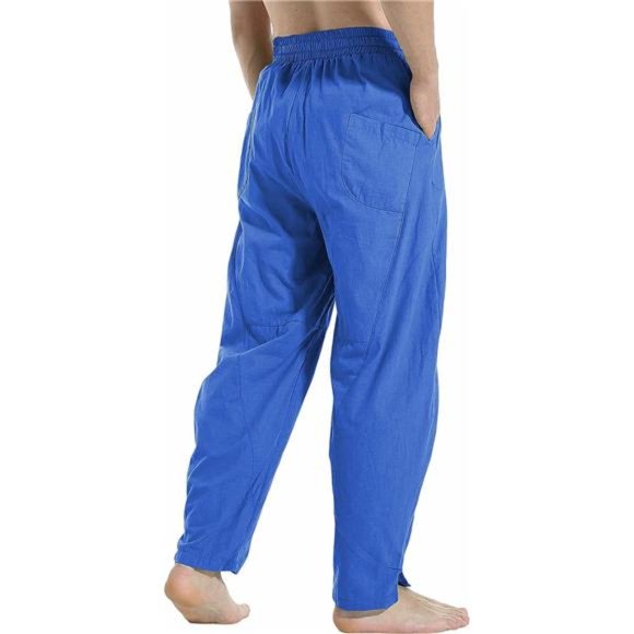 Men's Cotton Linen Pants Elastic Drawstring Waist Lightweight Summer Pants - Picture 3 of 6